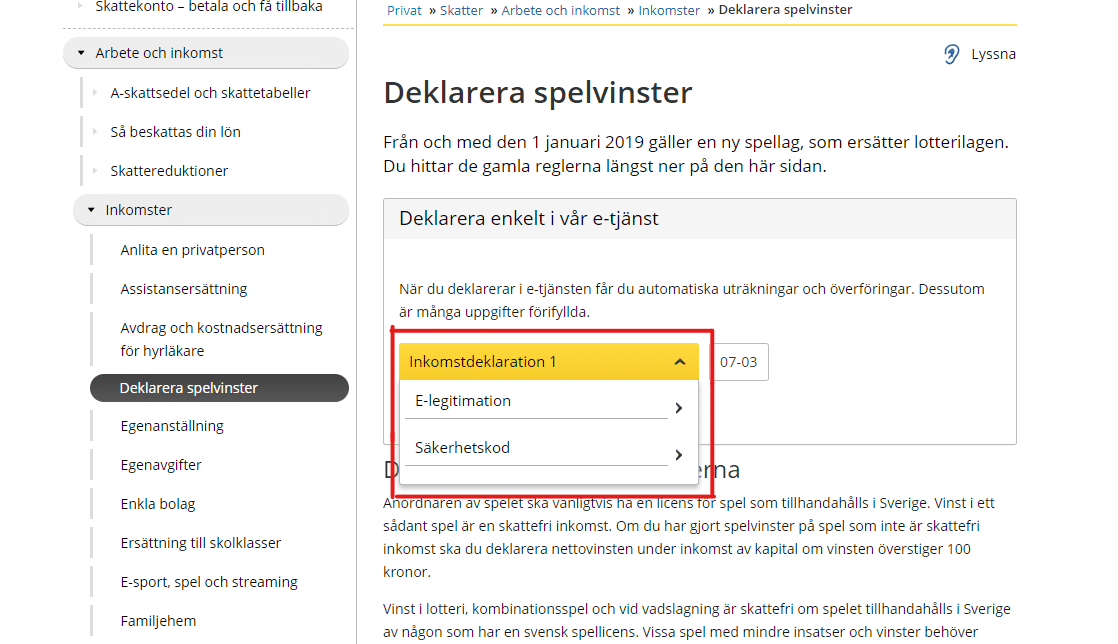 Steg 3 deklarera vinst